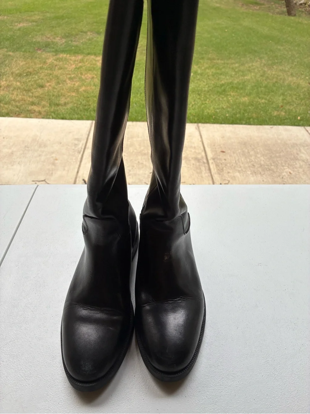 Emanuel Crasto Classic Black Leather Knee-High Riding Boots Women’s Size 38/8